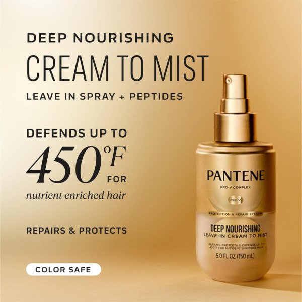 Pantene Deep Nourishing Cream to Mist Leave In Spray, Co-Created with Abbey Yung, Heat Protectant & Detangler Spray for Hair. 5 fl oz