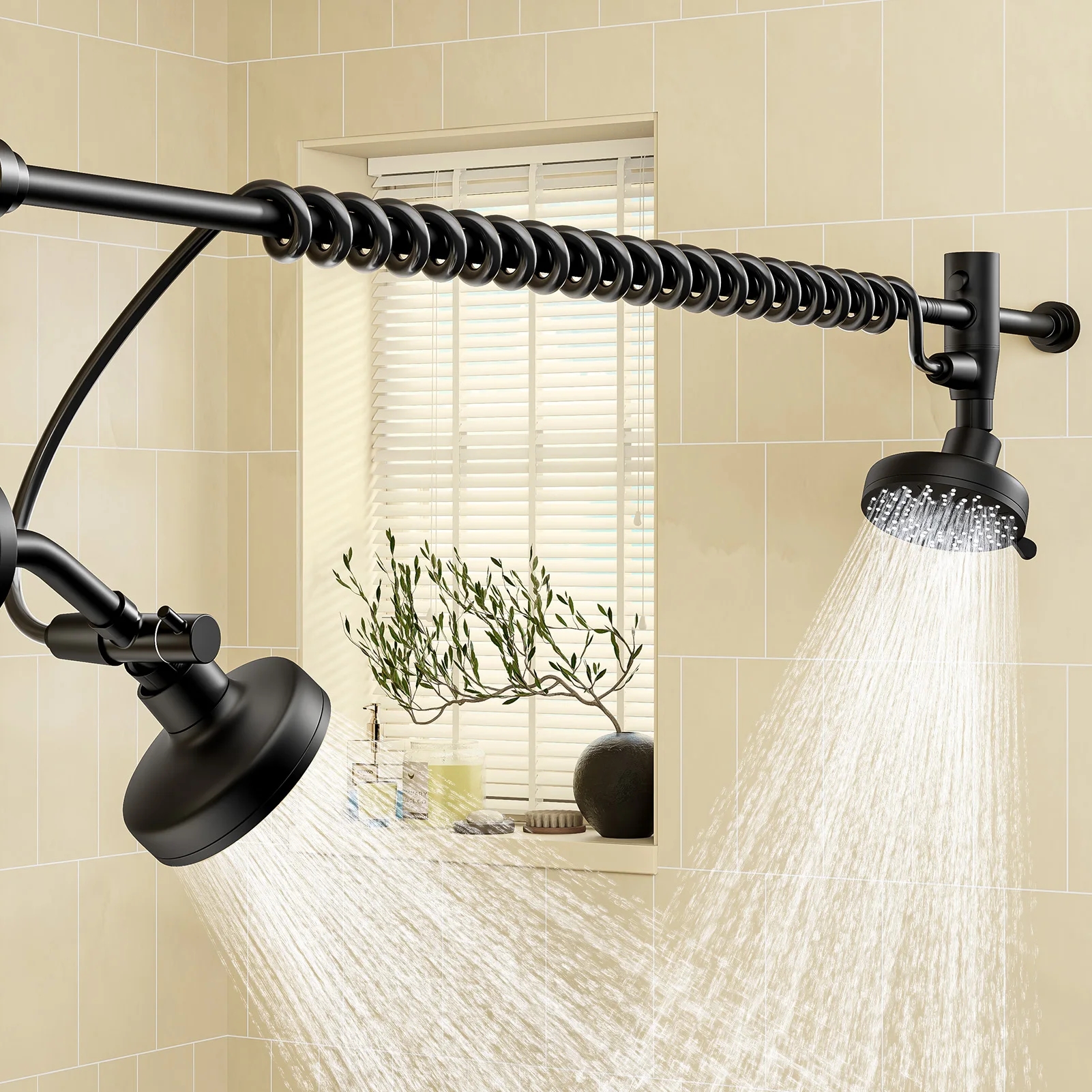 Tandem Shower Head For Couples, Dual Shower Head with Original Adjustable Slider, High Pressure Double Shower Head for Two