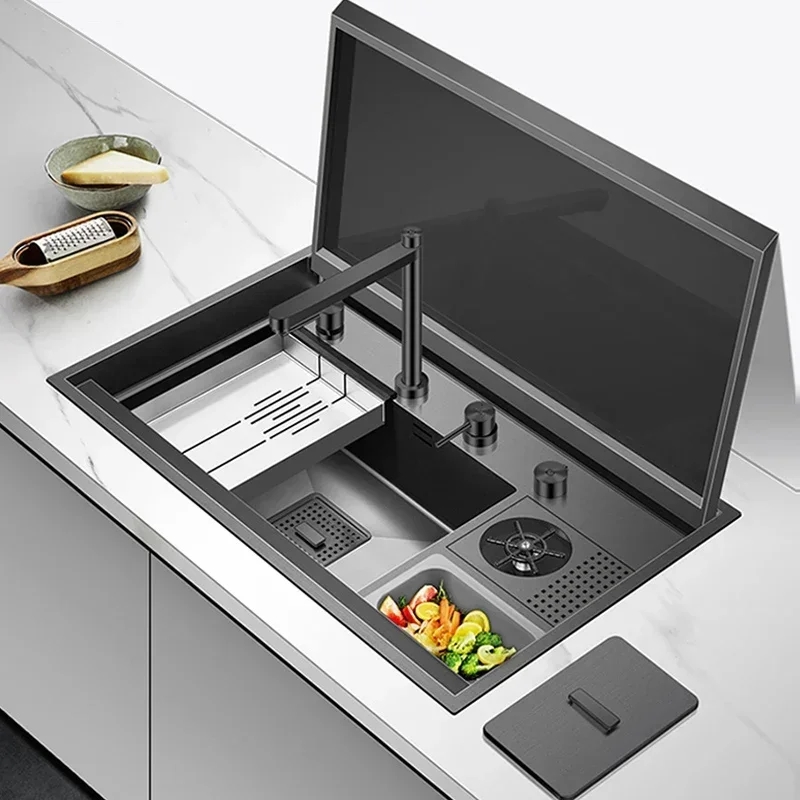 Stainless Steel Deluxe Concealed Kitchen Sink Handmade Bar Sink High Pressure Cup Washer Sink Single Room