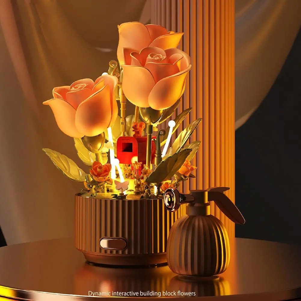 Dynamic Building Block Bouquet Atmosphere Light Aromatherapy Night Light Model Assembly Preserved Flowers Valentine's Day Gift