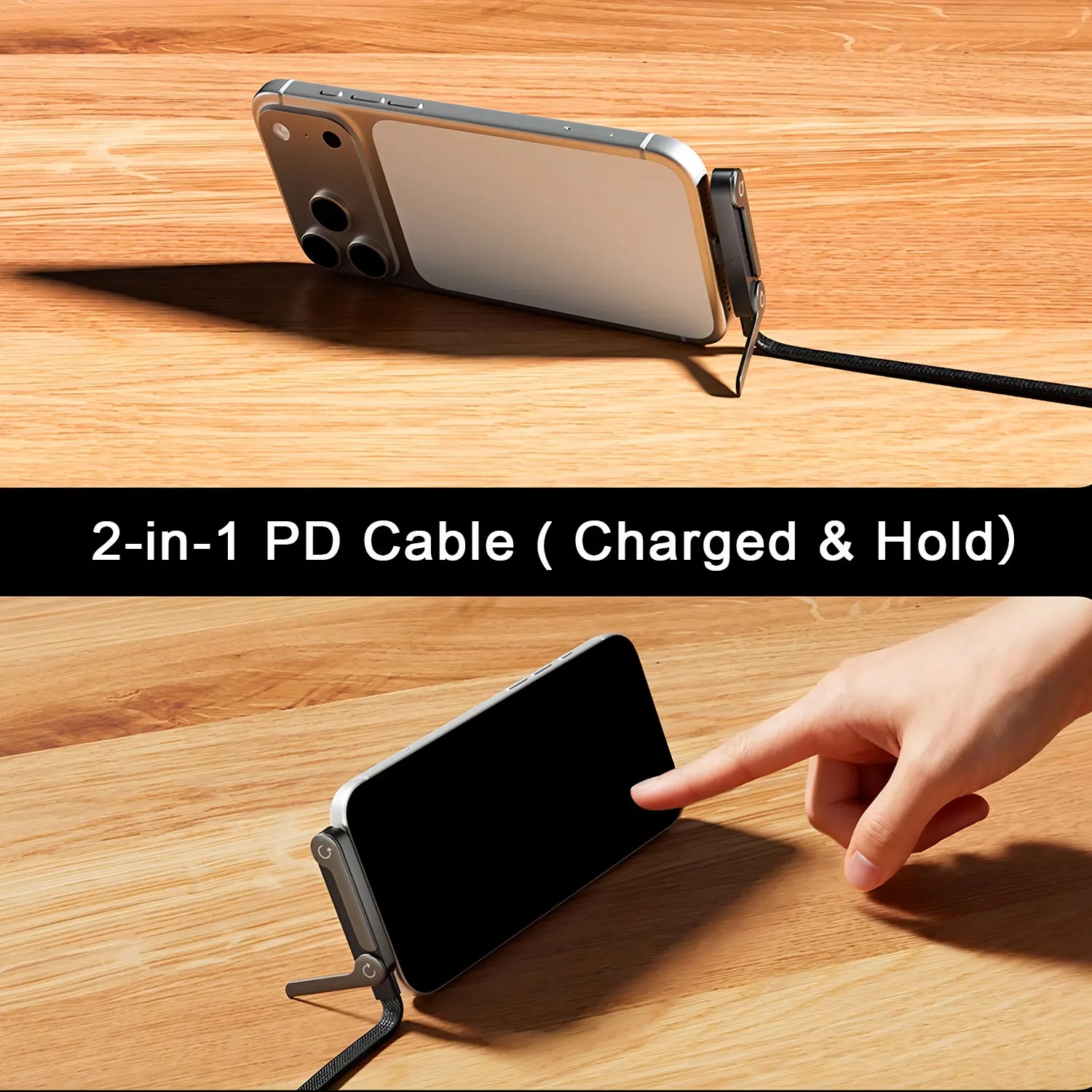 USB Type C Flat Charger Charging Cable C Kick Cable Stand With Invisible Support Foldable Phone Holder 240W Charge Wire Bracket