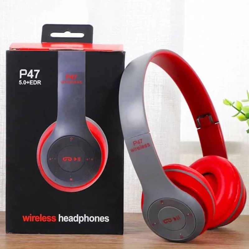 Handsfree Wireless Headphones Noise Canceling Headphone Earphone P47 headset Bluetooth Head Phone for iPhone Huawei Samsung S22RED