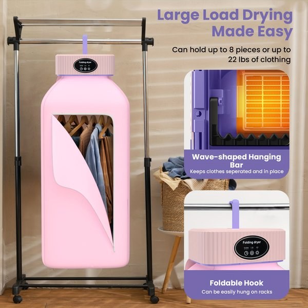 Portable Clothes Dryer with Built-In LED UV - Compact, Quiet, Fast-Drying Machine for Apartment, Travel, RV - Small Foldable Dryer with Timer And Easy Setup