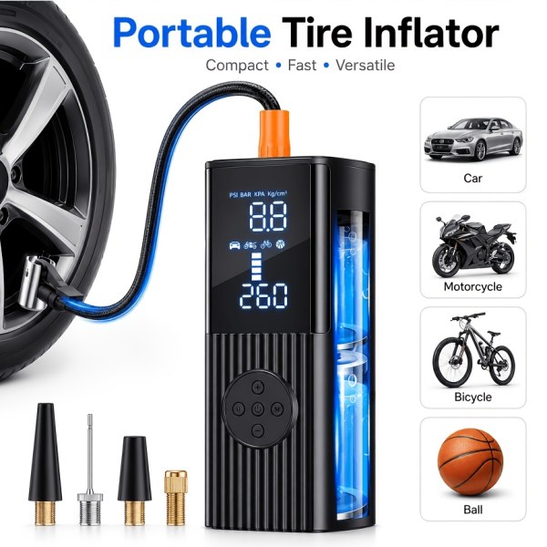 portable tire inflation pump wired digital pressure gauge 36psi car tire pump 22 air rechargeable battery led lighting lamp wireless inflation pump 210psi wireless bicycle tire pump suitable for cars motorcycles bicycles