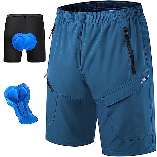Men's Mountain Bike Shorts 3D Padded Baggy Bicycle Riding Cycling Shorts Quick Dry Lightweight Biking Shorts(Blue S)