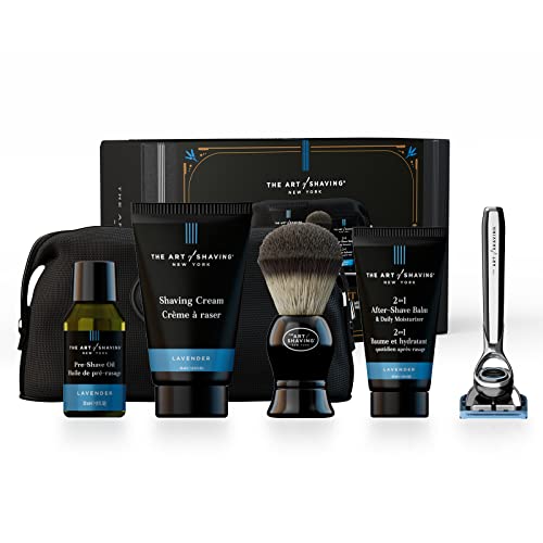 The Art of Shaving Lavender Travel Kit - Men's Razor with 1oz Pre-Shave Oil, 1.5oz Shaving Cream, Shaving Brush & 1oz After-Shave Balm
