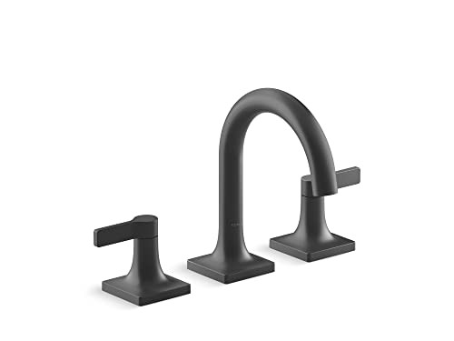 Kohler 28125-4-BL Venza Bathroom Sink Faucet, Widespread Bathroom Faucet with Two Lever Handles and Clicker Drain, 1.2 gpm, Matte Black