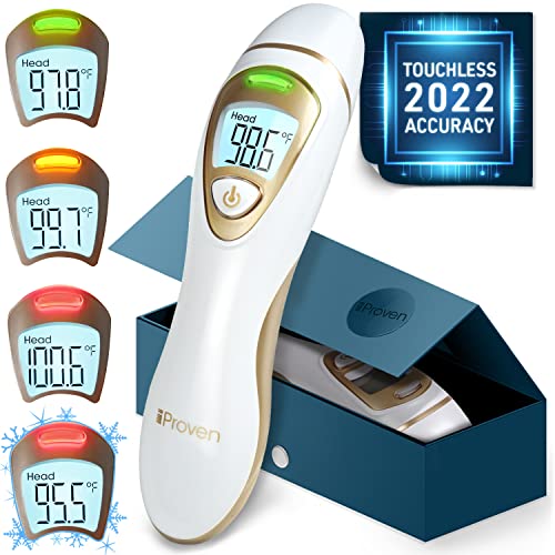 IPROVEN No-Touch Forehead Thermometer for Adults, Kids, Babies [Superior Accuracy, Upgraded Fever Alarm, Quiet Vibration Alerts] Digital Infrared Baby Thermometer with Ear Mode, Hypothermia Alarm