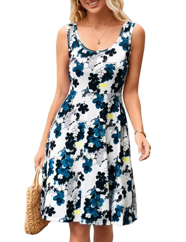 Herou Sleeveless Dresses for Women Casual Summer A-Line Sleeveless Wide Strap Skater Dresses Flower-31 Small