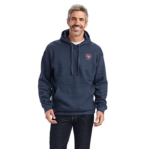 ARIAT Men's Hooded Sweathshirt, US of A-Navy Heather, Large
