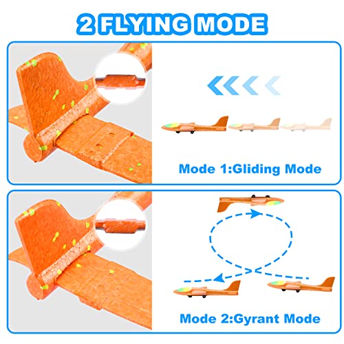 A set of three colorful LED foam glider airplanes with a launcher for kids aged 4 to 12