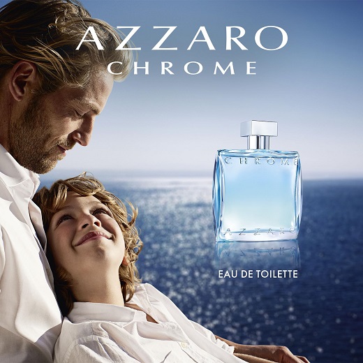 Azzaro Chrome Eau de Toilette bottle in a sleek, silver design.