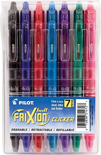 PILOT FriXion Clicker Erasable, Refillable & Retractable Gel Ink Pens, Fine Point, Assorted Color Inks, 7 Count (Pack of 1) (31472)