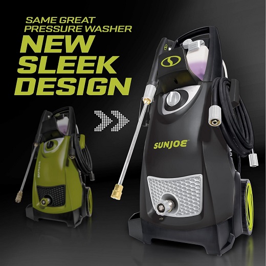 Sun Joe SPX3000 Electric Pressure Washer with dual soap tanks and high-pressure water flow.