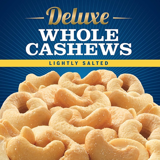 Deluxe Lightly Salted Whole Cashews, 1.14 Pound (Pack of 1) Resealable Canister - Lightly Salted Cashews & Nuts - Nutrient Dense Snacks for Adults & Kids - Vegan Snacks, Kosher