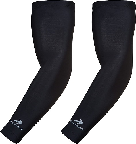 CompressionZ Compression Arm Sleeves for Men & Women UV Protection (Black, L)