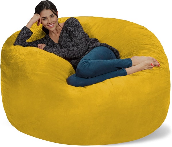 Chill Sack Bean Bag Chair: Giant 5' Memory Foam Furniture Bean Bag - Big Sofa with Soft Micro Fiber Cover - Lemon