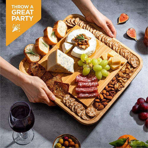 Premium Bamboo Cheese Board Set - Large Charcuterie Boards & Cheese Board with Knife Set - Kitchen Wine Meat Cheese Platter - Unique Wedding Gift and Housewarming Gifts