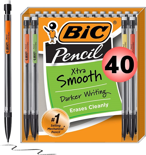 BIC Xtra-Smooth Mechanical Pencils With Erasers, Medium Point (0.7mm), 40-Count Pack, Bulk Mechanical Pencils for School or Office Supplies