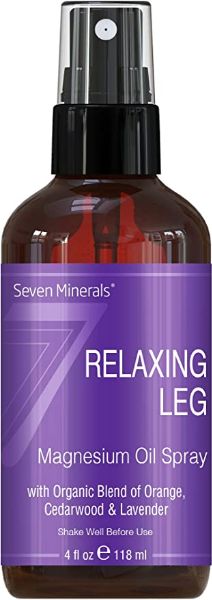 Seven Minerals Relaxing Leg Magnesium Spray, Powerful Organic Blend of Essential Oils (Orange, Cedarwood, & Laavender), That Calms Legs Naturally. 4 fl oz