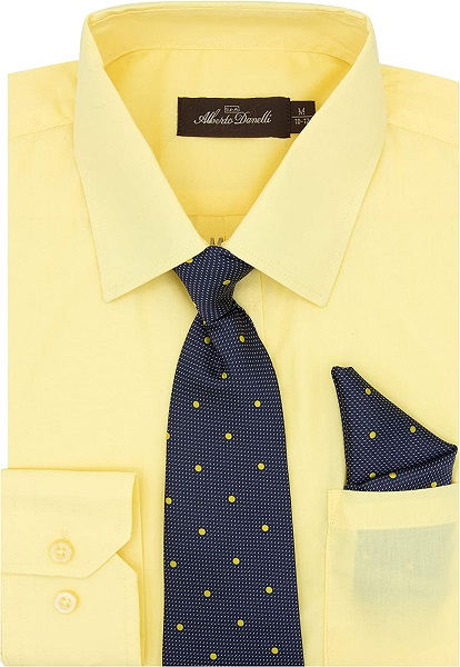 Alberto Danelli's Boys Long Sleeve Dress Shirt with Matching Tie and Handkerchief, 4, Canary