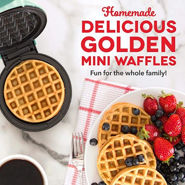 DASH DMW001AQ Mini Maker for Individual Waffles, Hash Browns, Keto Chaffles with Easy to Clean, Non-Stick Surfaces, 4 Inch, Aqua