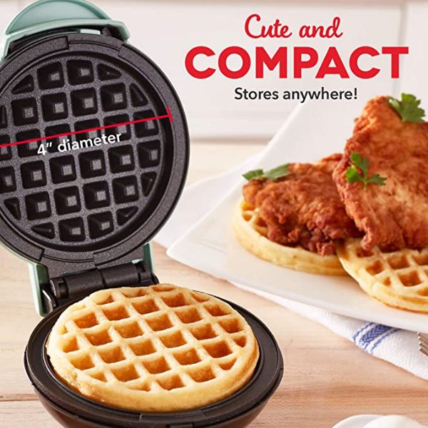 DASH DMW001AQ Mini Maker for Individual Waffles, Hash Browns, Keto Chaffles with Easy to Clean, Non-Stick Surfaces, 4 Inch, Aqua