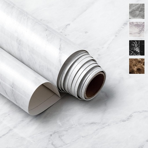Marble Peel and Stick Wallpaper (39" x 118", High-Gloss, White) Self-Adhesive Renter