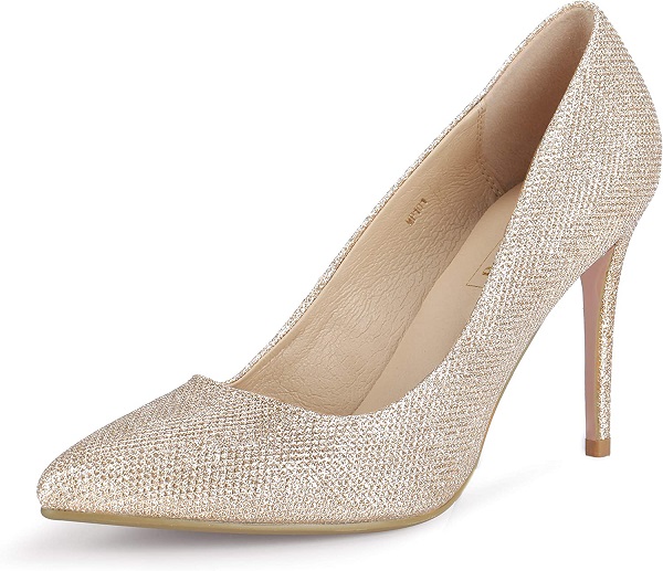 IDIFU Women's IN4 Classic Pointed Toe High Heels Pumps Wedding Dress Office Shoes (5.5 B(M) US, Gold Glitter)