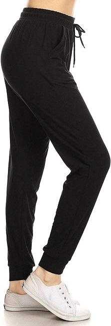 Leggings Depot Women's Relaxed fit Jogger Track Cuff Sweatpants with Pockets-JGA-Black-M