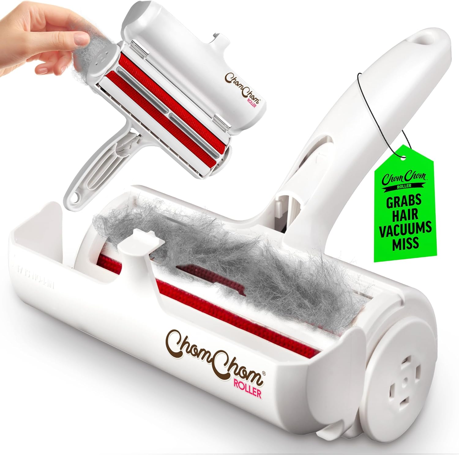 ChomChom Roller Pet Hair Remover – Original Size Reusable Lint Roller for Cat & Dog Hair on Furniture, Couch, Carpet, Car, Rugs & Bedding – Portable, Eco-Friendly