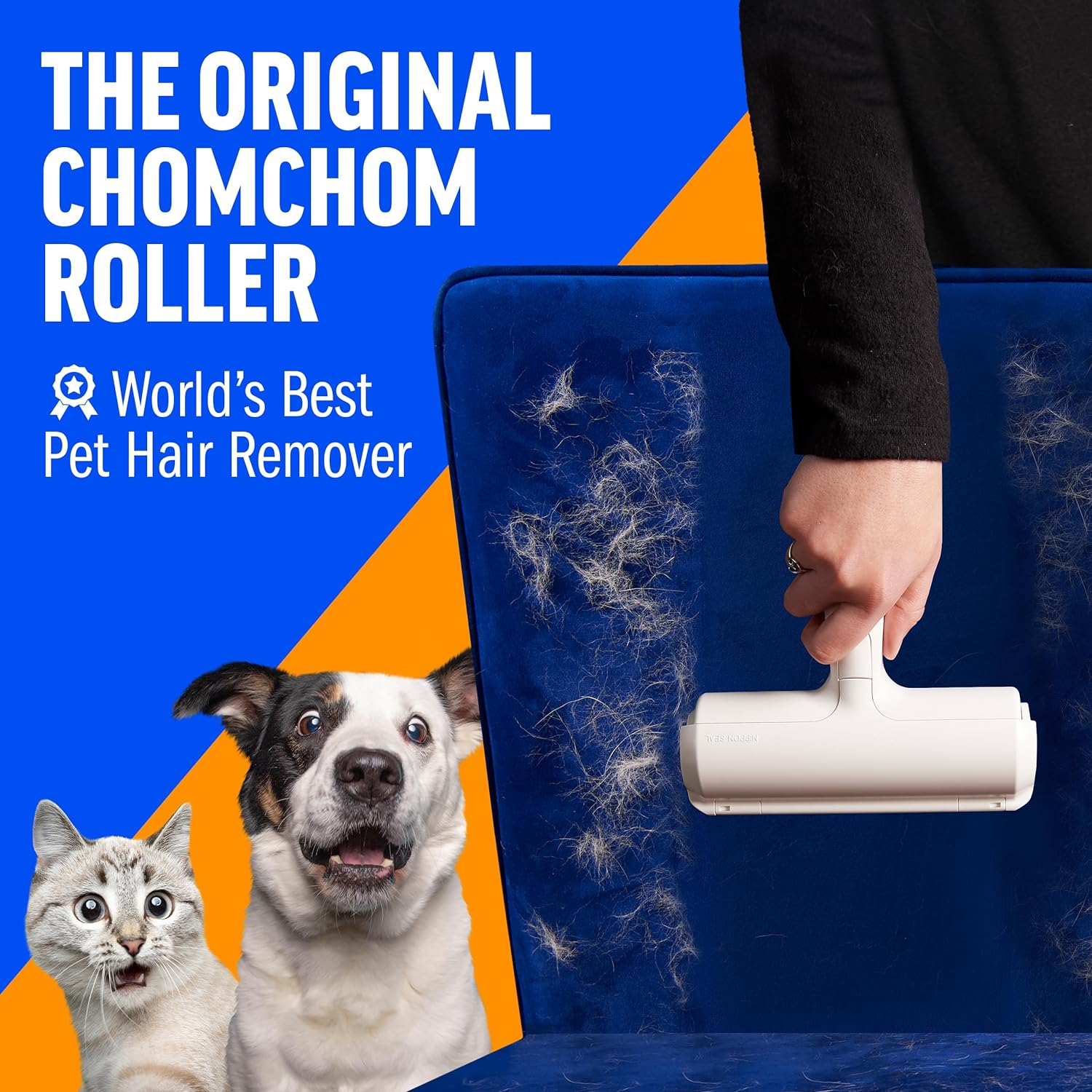 ChomChom Roller Pet Hair Remover – Original Size Reusable Lint Roller for Cat & Dog Hair on Furniture, Couch, Carpet, Car, Rugs & Bedding – Portable, Eco-Friendly