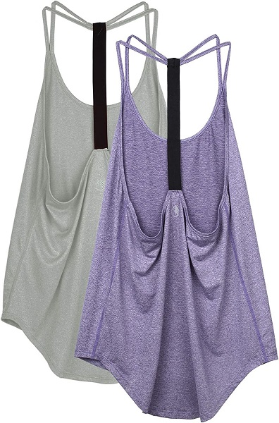 icyzone Workout Tank Tops for Women - Athletic Yoga Tops, T-Back Running Tank Top(Pack of 2) (S, Grey/Violet)