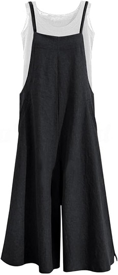 Women Casual Loose Long Bib Pants Wide Leg Jumpsuits Baggy Cotton Rompers Overalls with Pockets