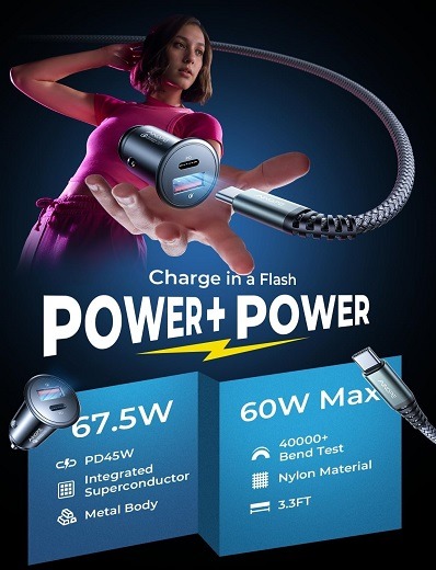 Car Charger USB C 54W Car Phone Charger Port Adapter [Mini&Metal] Cigarette Lighter Charger PD36W&QC3.0 Type C Fast Charging Car Charger for iPhone 14 Pro Max 13 12 Samsung Galaxy S23/22 Pixel By AINOPE
