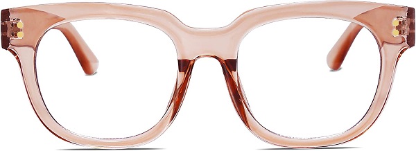 SOJOS Oversized Square Anti Blue Light Blocking Glasses for Women Thick Computer Eyeglasses Double Metal Studs SJ5053 with Crystal Pink Frame/Anti-Blue Light Lens