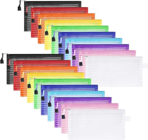 Sinzip 20 Pack Multicolored Zipper Mesh Pouch, Zipper Pencil Pouches Pen Bags, Multipurpose Travel Bags for Cosmetic School Office Supplies and Travel Accessories, 10 Colors (Assorted A)