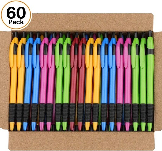 Pens Bulk SIKAO Gripped Slimster Retractable Ballpoint Pen Medium Point Black ink Smooth Writing Pens for Journaling No Bleed (60Pack)