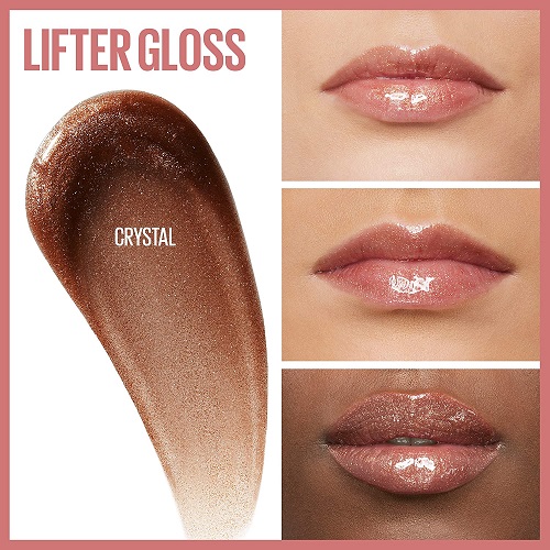 Maybelline Lifter Gloss, Hydrating Lip Gloss with Hyaluronic Acid, High Shine for Fuller Looking Lips, XL Wand, Crystal, Golden Neutral, 0.18 Ounce
