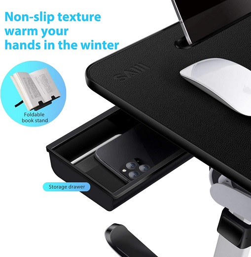 Adjustable Laptop Bed Tray Desk with large surface for laptop, mouse, and bookstand.