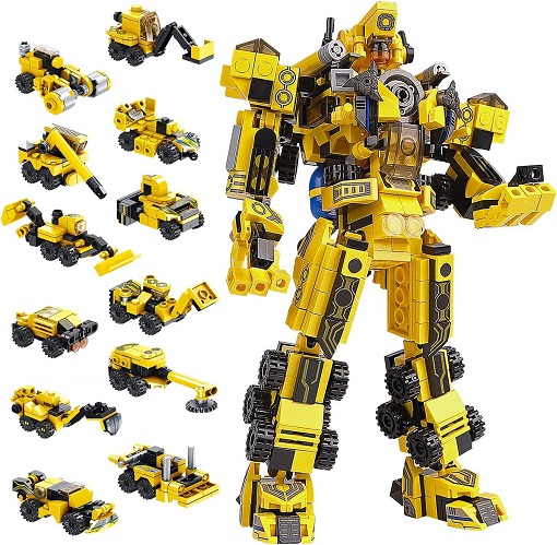 Sciencow 25-in-1 Robot Building Toys for Kids - Construction Bricks Sets Sets for a Big Robot or 12 Small Trucks, Best Gifts for Age 6-10 Years Old Boys & Girls