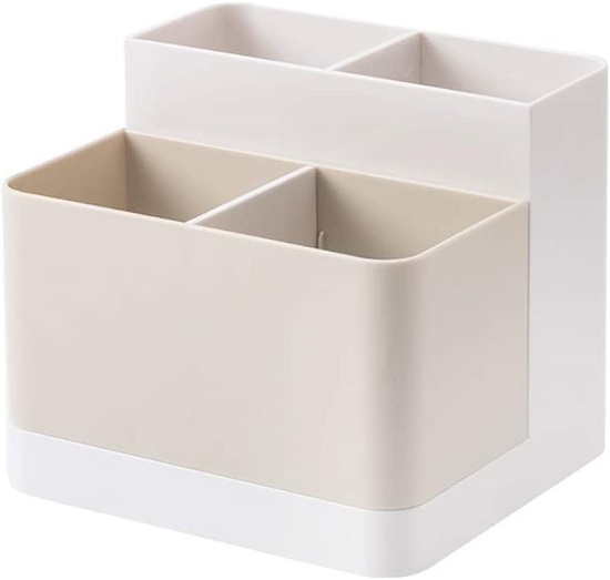 Poeland Desktop Storage Organizer Pencil Card Holder Box Container for Desk, Office Supplies, Vanity Table Tan