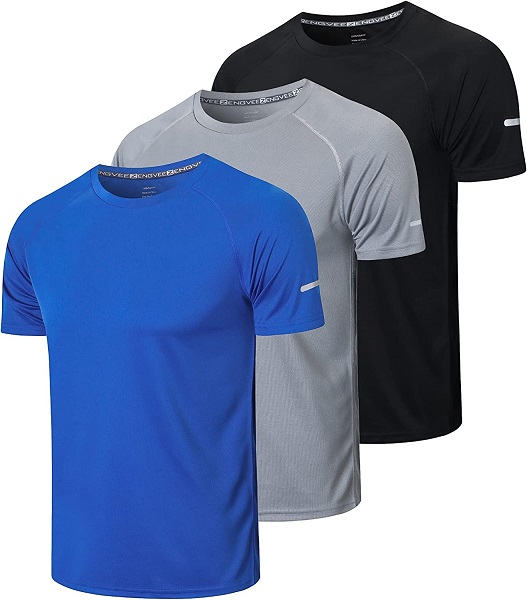 frueo 3 Pack Running Shirts for Men Active Sport Quick Dry Gym T-Shirts,520,Black Gray Blue,L