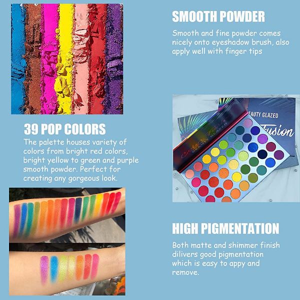 Color Fusion Eyeshadow Palette Highly Pigmented 39 Shades Matte and Shimmers Makeup Palette, Blendable Waterproof Eye Shadow, No Flaking, Stay Long, Cruelty- Free Makeup Pallet, Full Face Eye Make Up for Beginners Any Skin Tones