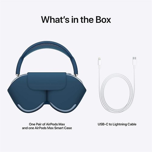 AirPods Max blue color headphones, full product shot showing the headband and ear cups against a white background