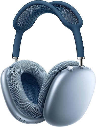 AirPods Max blue color headphones, full product shot showing the headband and ear cups against a white background