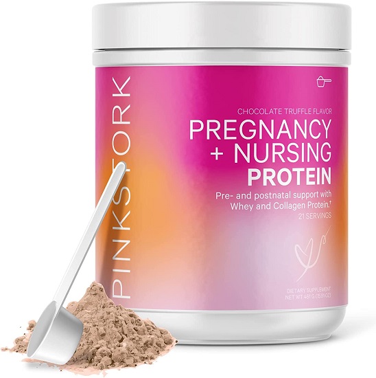 Pink Stork Pregnancy + Nursing Protein: Chocolate Protein Powder for Women, Prenatal + Postnatal, Whey Protein + Collagen, Postpartum Lactation Support