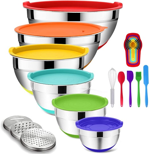 Set of Stainless Steel Mixing Bowls with Airtight Lids 