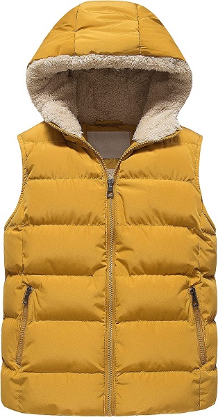 Pursky Big Girl's Winter Vest Waterproof Puffer Fall Sleeveless Warm Jacket Hooded For Kids Outerwear Yellow 8