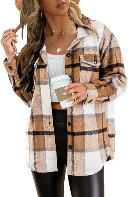 Versatile Style Staple: Soft Plaid Flannel Shacket for Women.